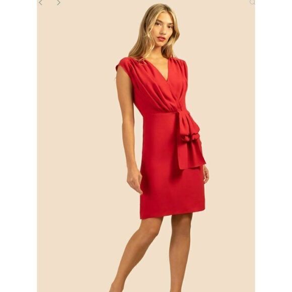 Trina Turk Womens Bijou Dress Sz 8 Red Knee Length Gathered Front Sash Party NWT - Picture 1 of 8